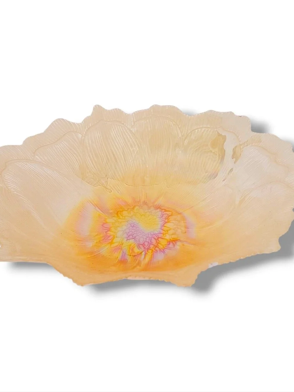 Vintage Iridescent Carnival Glass Bowl Marigold Ruffled Edge Floral 11”